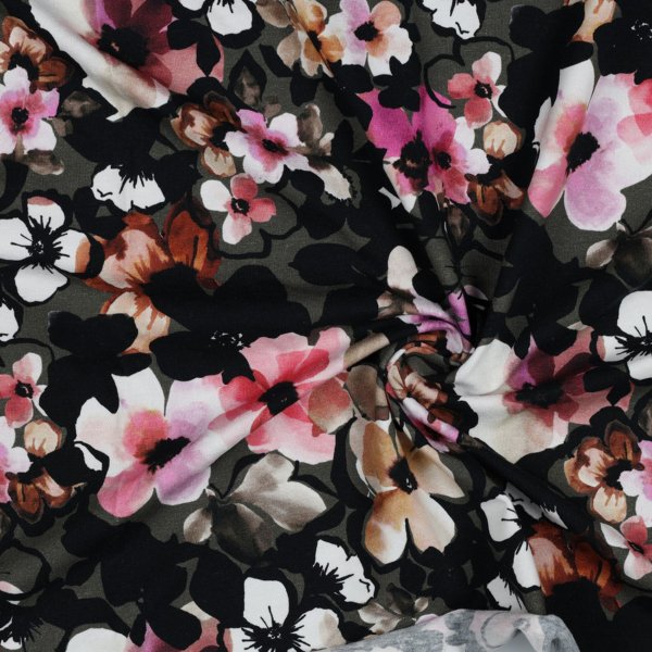 Jerseystoff Flower Army Green