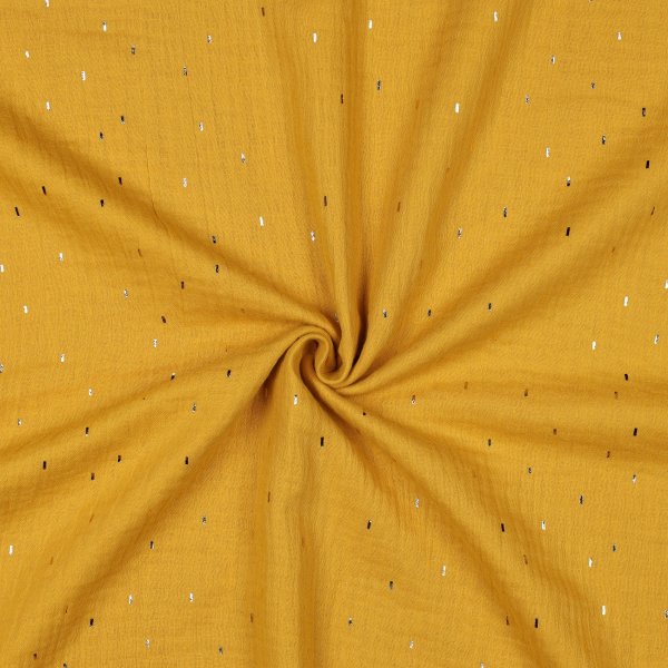 Double Gauze Foil Stripes 002 Ochre/Gold
