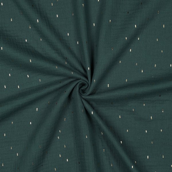 Double Gauze Foil Stripes 015 Dark Green/Gold