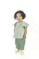 Double Gauze Foil Stripes 015 Dark Green/Gold