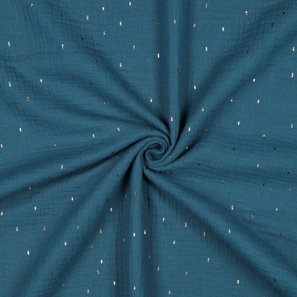 Double Gauze Foil Stripes 016 Petrol/Gold