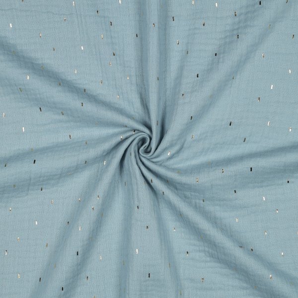 Double Gauze Foil Stripes 018 Cyan/Gold