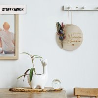 Holzscheibe Freundschaft mit bunten Trockenblumen