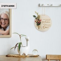 Holzscheibe Mama & Oma mit bunten Trockenblumen