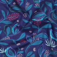 Baumwollstoff Blätter Digital Cobalt