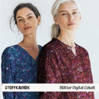 Baumwollstoff Blätter Digital Cobalt