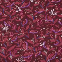 Baumwollstoff Blätter Digital Bordeaux