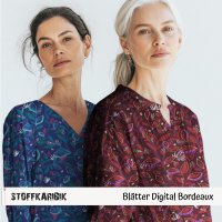 Baumwollstoff Blätter Digital Bordeaux