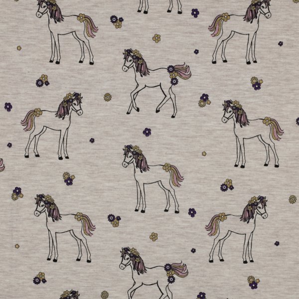 Jerseystoff Glitter Pferde Light Sand