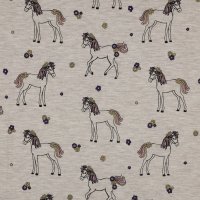 Jerseystoff Glitter Pferde Light Sand