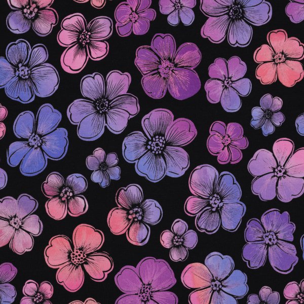 French Terry Blumen Digital Navy