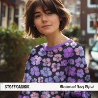 French Terry Blumen Digital Navy