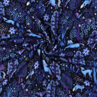 French Terry Waldtiere Digital Marineblau