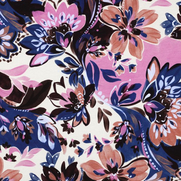 French Terry Blumen Digital Ecru