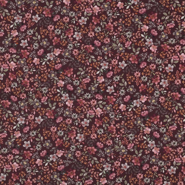 Baumwollstoff Feine Blumen Bordeaux